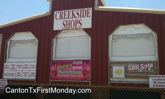 Creekside Shops at Canton First Monday flea market provide indoor shopping booths and storefronts