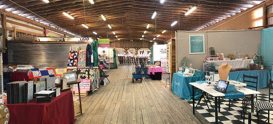 Indoor shoping sales booths at First Monday